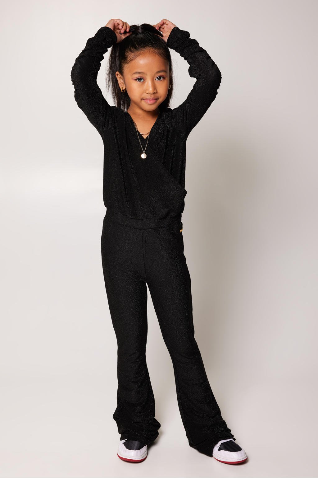 Zwarte meisjes CoolCat Junior jumpsuit Pascall CG van nylon met flared pijpen