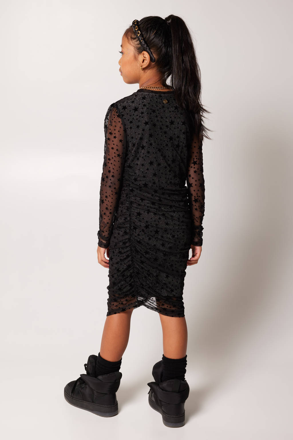 escaleren ontwerp inflatie CoolCat Junior semi-transparante jurk Dana CG met sterren zwart |  kleertjes.com