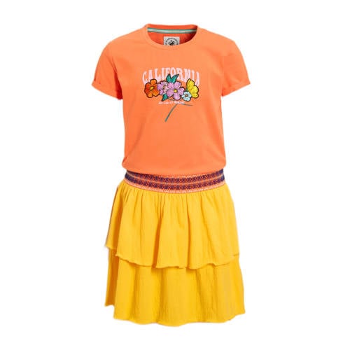 Me & My Monkey T-shirtjurk Maroeska met printopdruk oranje/geel Meisjes Stretchkatoen Ronde hals