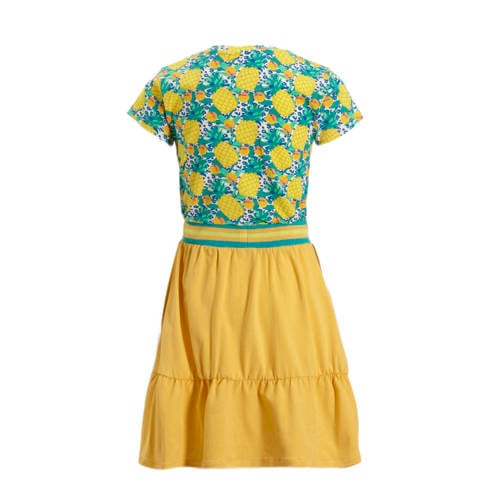Orange Stars A-lijn jurk Margreet met all over print geel Meisjes Stretchkatoen Ronde hals 104