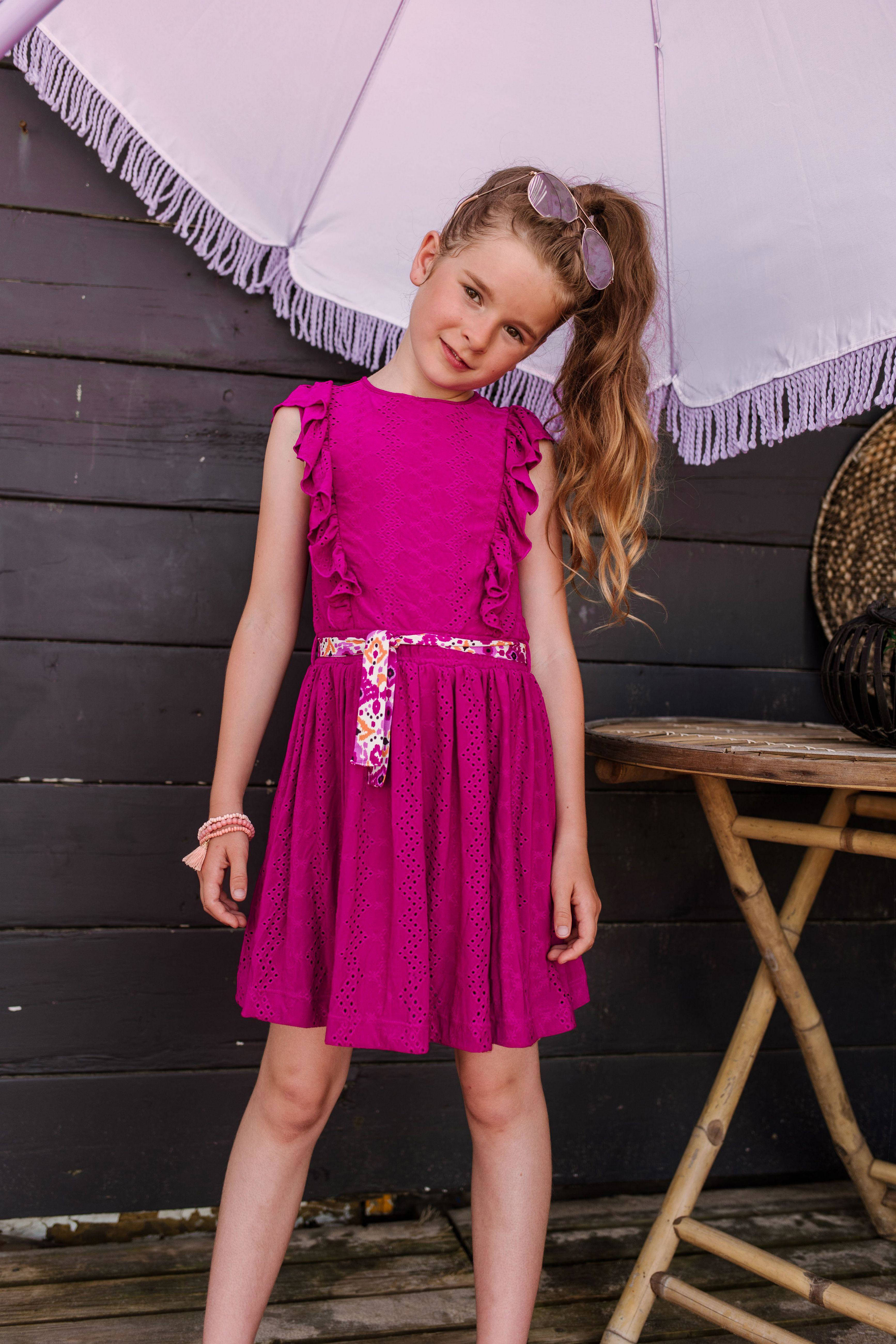 B.Nosy Jurk B.Adorable Met Ruches Fuchsia | Kleertjes.com