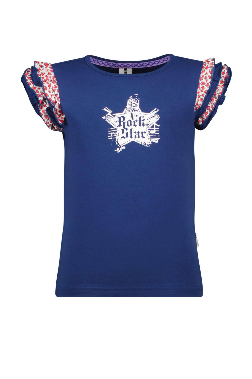 Donkerblauw, rood en witte meisjes B.Nosy T-shirt Star en ruches met printopdruk, korte mouwen en ronde hals