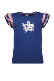 thumbnail: Donkerblauw, rood en witte meisjes B.Nosy T-shirt Star en ruches met printopdruk, korte mouwen en ronde hals