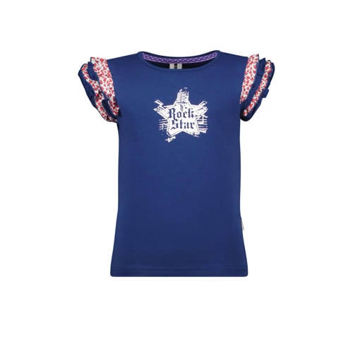 B.Nosy T-shirt B.A Star met printopdruk en ruches donkerblauw/rood/wit Meisjes Stretchkatoen Ronde hals