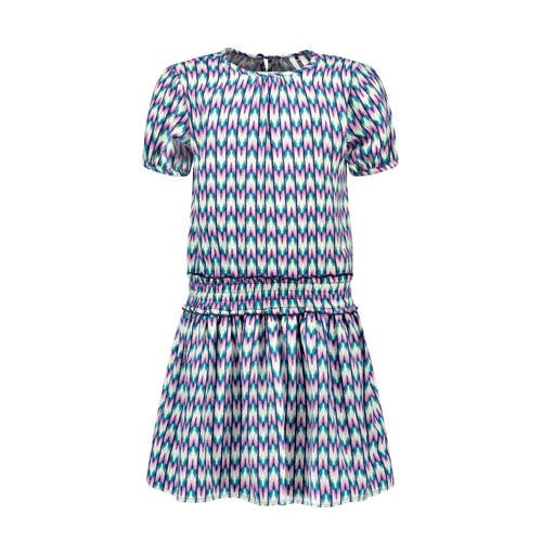 B.Nosy jurk B.Inspiring met all over print blauw/multicolor Meisjes Polyester Ronde hals 