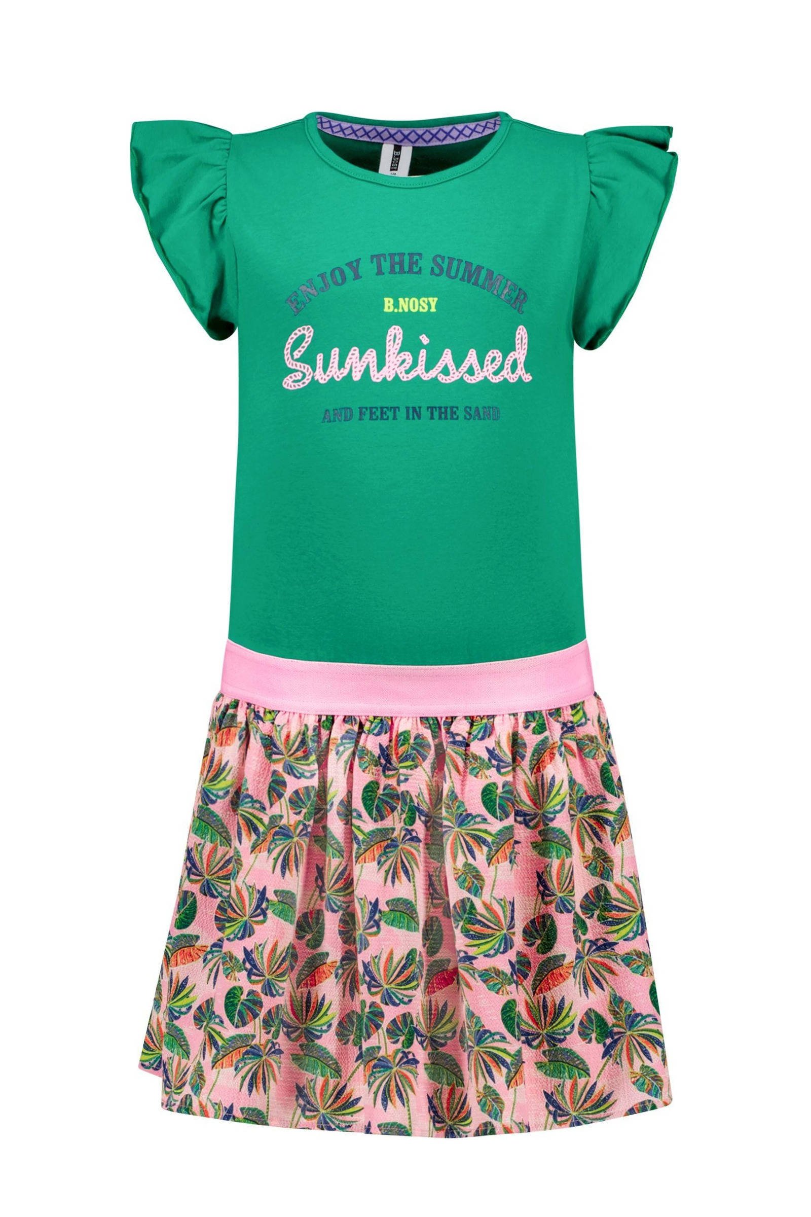 B.Nosy jurk B.Sunkissed met all over print groen roze kleertjes