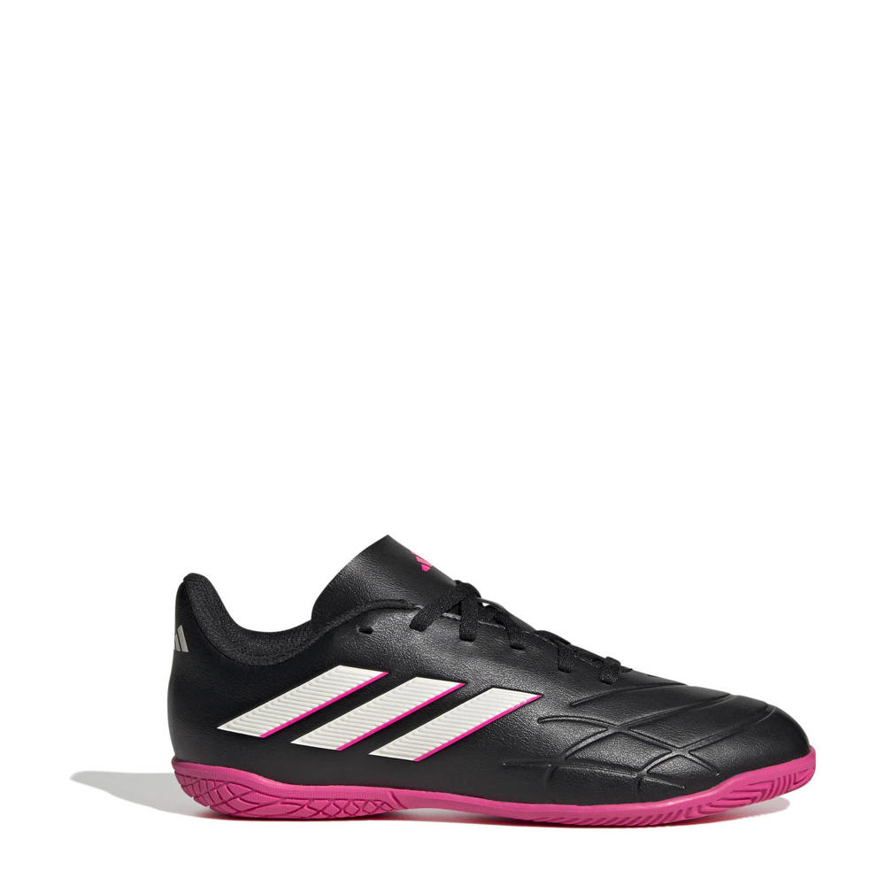 Zwart, wit en fuchsia jongens en meisjes adidas Performance COPA PURE.4 Indoor Jr. zaalvoetbalschoenen van imitatieleer met veters
