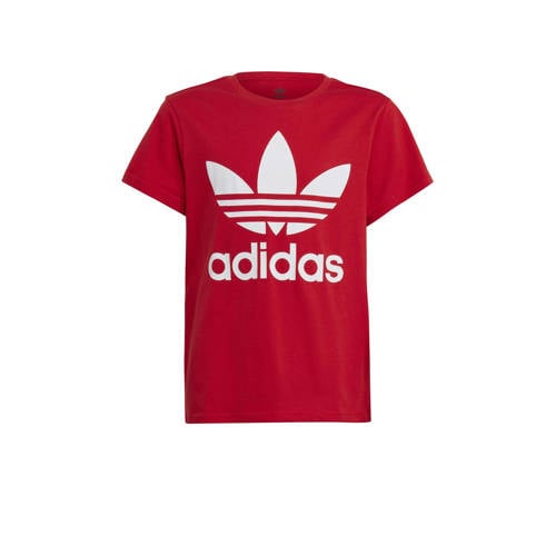 adidas Originals T-shirt rood/wit Jongens/Meisjes Katoen Ronde hals Logo