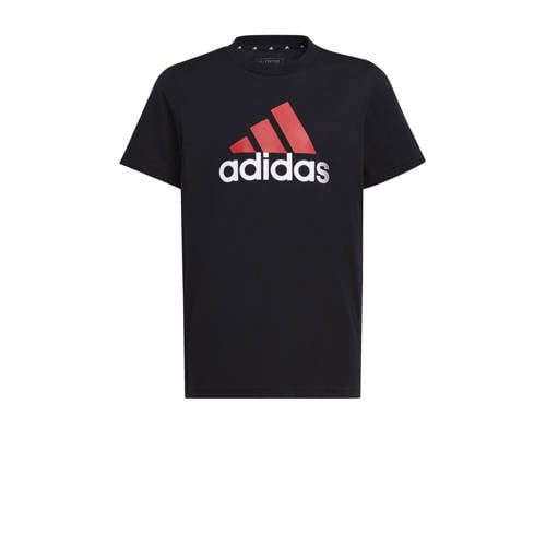 adidas Sportswear T-shirt met logo zwart/rood/wit Jongens/Meisjes Katoen Ronde hals