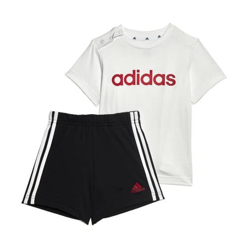 adidas Sportswear T-shirt + short wit/zwart/rood Shirt + broek Jongens/Meisjes Katoen Ronde hals