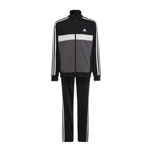 adidas Sportswear trainingspak Tiberio zwart/grijs Joggingpak Jongens Gerecycled polyester Opstaande kraag