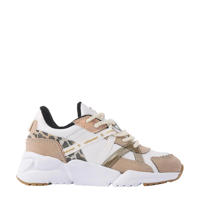 thumbnail: Beige en witte meisjes Vingino Odilia leren sneakers van leer/voering: mesh met rits- en vetersluiting en panterprint