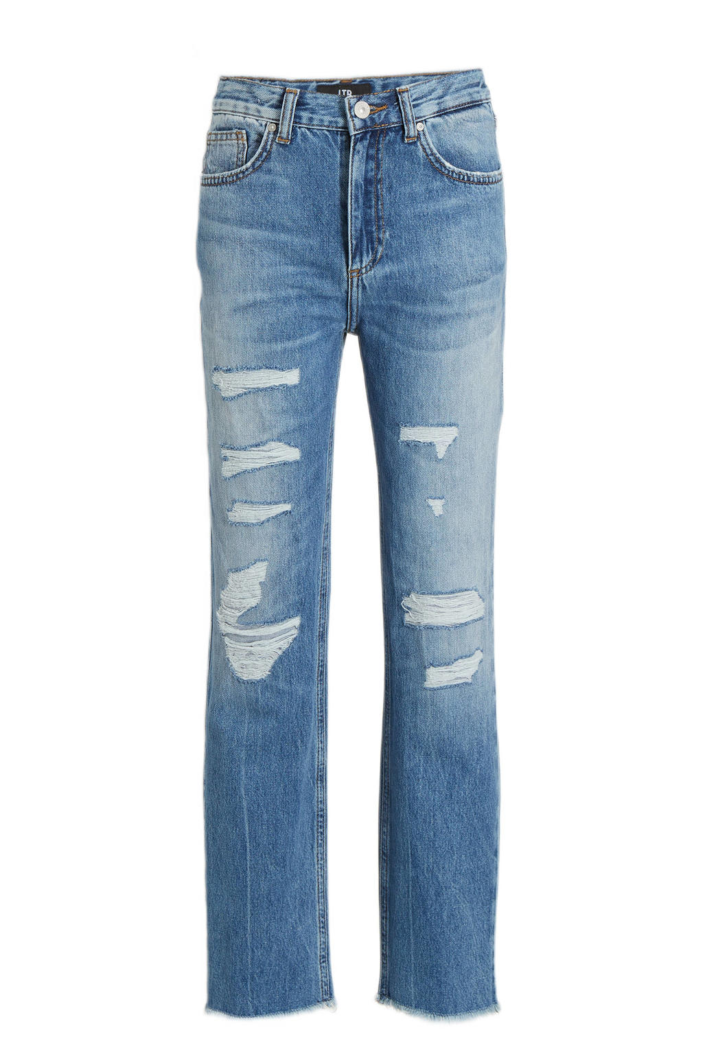 Medium blue denim meisjes LTB high waist straight fit jeans Oliva G van denim met rits- en drukknoopsluiting