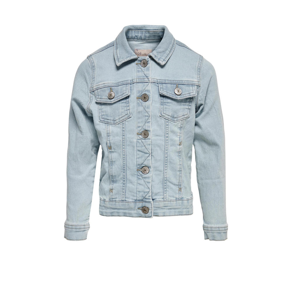 Lichtblauwe meisjes KIDS ONLY GIRL spijkerjas van stretchdenim met effen, lange mouwen, klassieke kraag en knoopsluiting