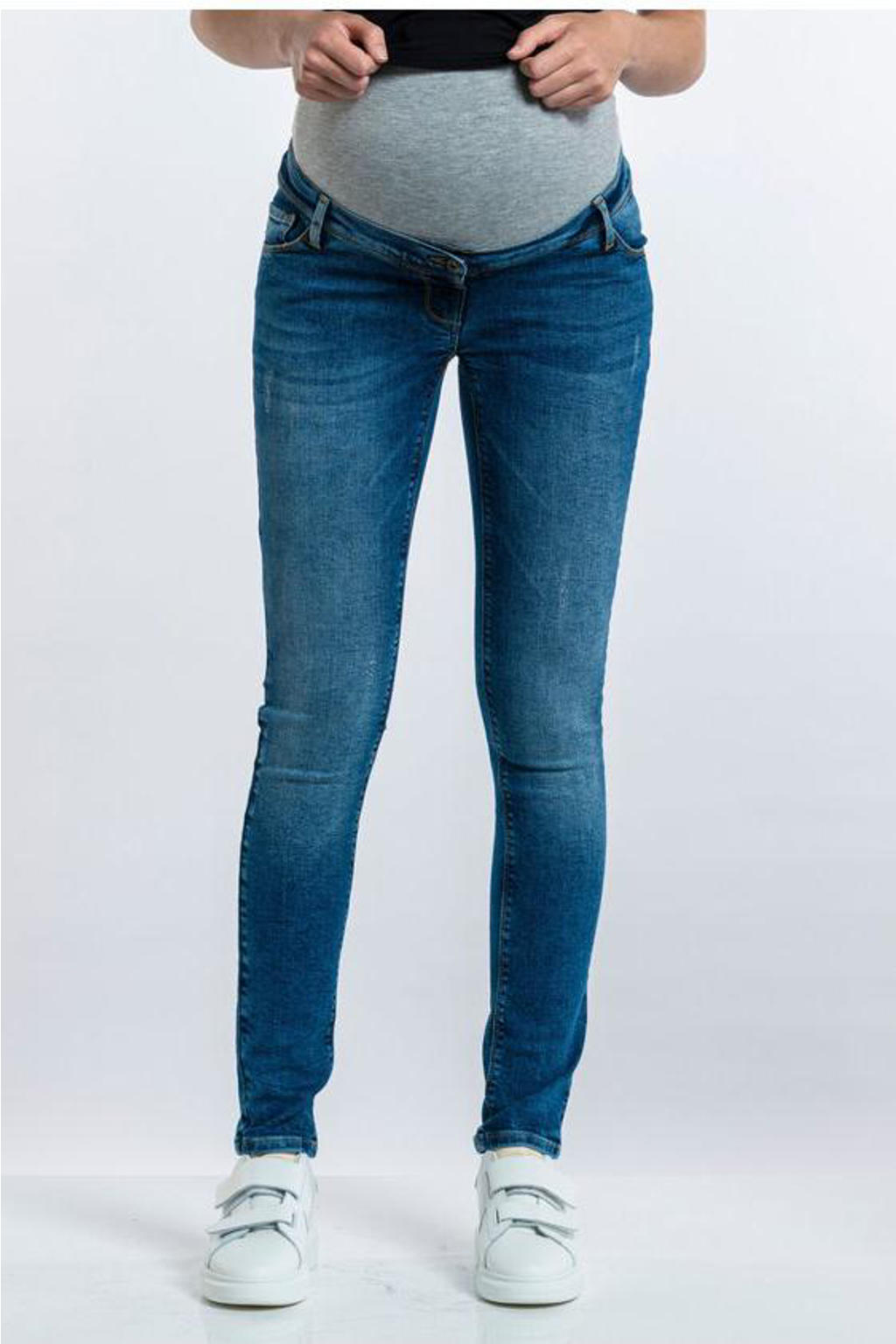Dark blue denim dames LOVE2WAIT skinny zwangerschapsjeans van stretchdenim met regular waist en elastische tailleband