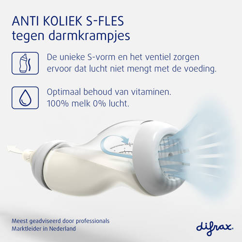 Difrax S-Babyfles Wide 310 ml Anti Koliek Lichtblauw