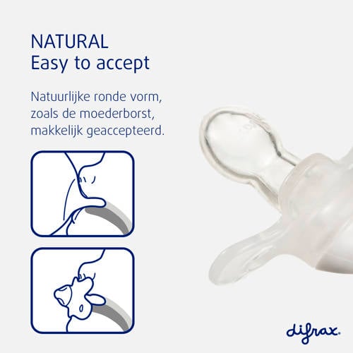 Difrax Natural Fopspeen 6+ Maanden Grijs 2 stuks