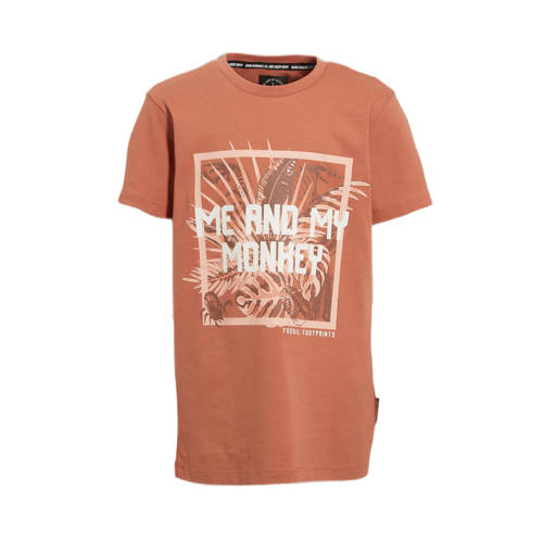Me & My Monkey T-shirt Morten met printopdruk bruin Jongens Katoen Ronde hals