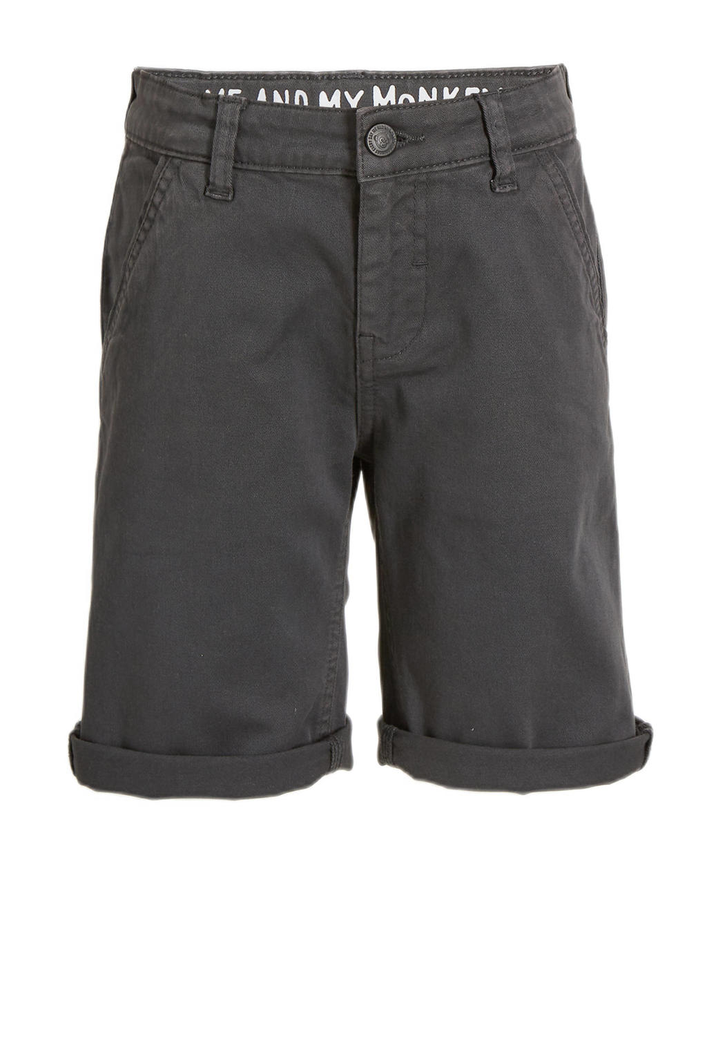 Grijze jongens Me & My Monkey short Michiel van stretchkatoen met regular waist en rits- en knoopsluiting