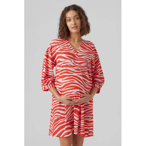 VERO MODA MATERNITY zwangerschapsjurk van gerecycled polyester rood/wit