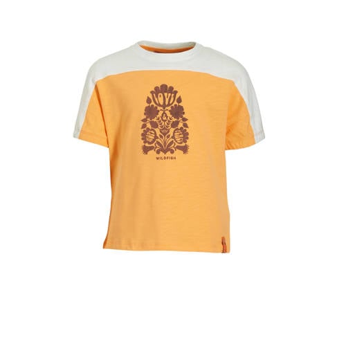 Wildfish T-shirt Micha van biologisch katoen oranje Printopdruk