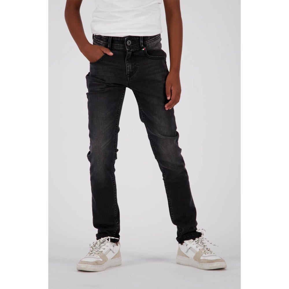 Zwarte jongens Vingino skinny jeans van stretchdenim met regular waist en rits- en knoopsluiting