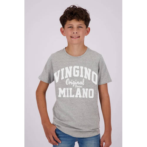 Vingino T-shirt met logo grijs melange Jongens Stretchkatoen Ronde hals