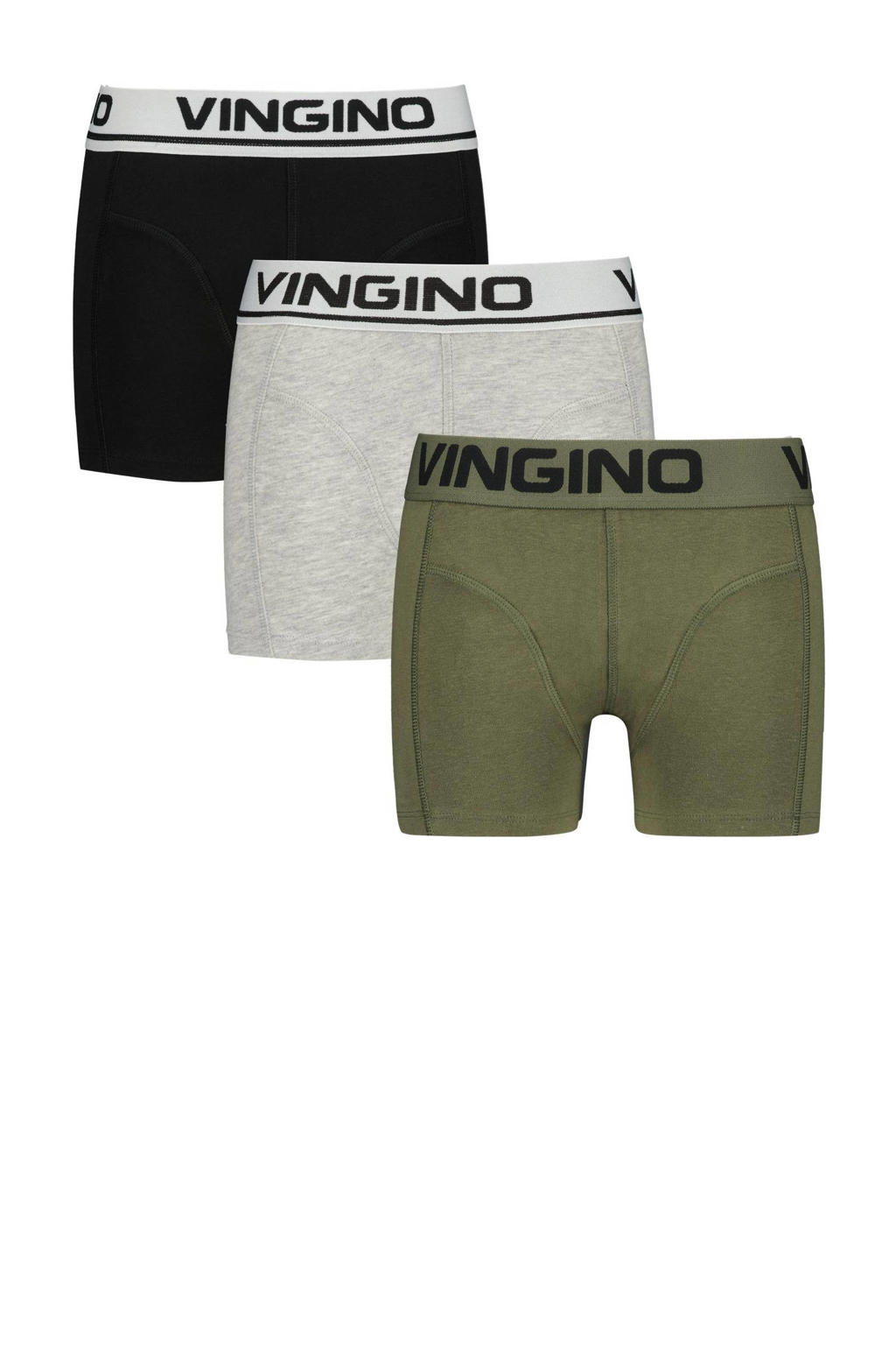 Vingino   boxershort - set van 3 grijs melange/army/zwart