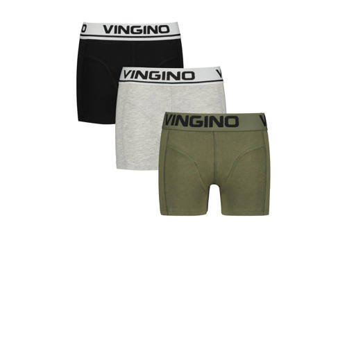Vingino boxershort - set van 3 grijs melange/army/zwart Jongens Stretchkatoen