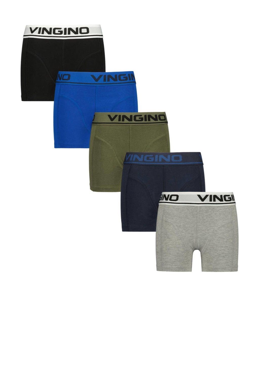 Vingino   boxershort - set van 5 grijs/blauw/zwart