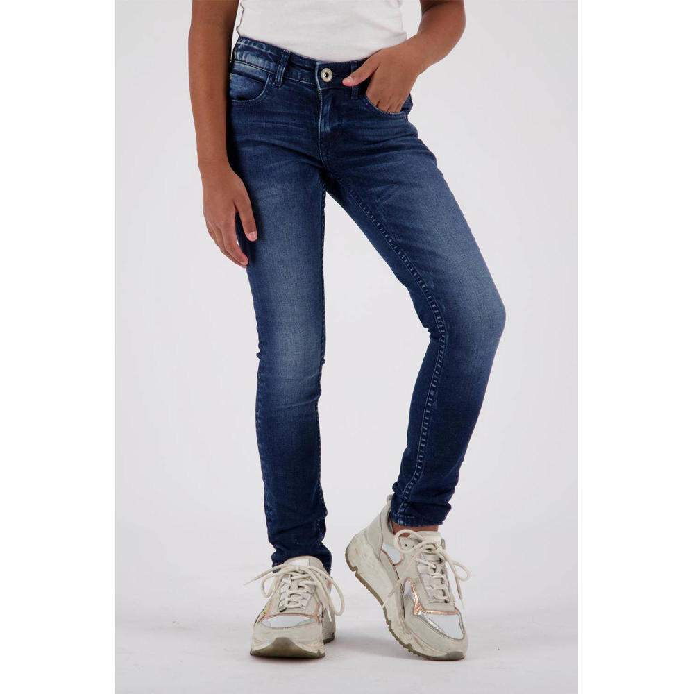 Dark blue denim meisjes Vingino super skinny jeans van stretchdenim met regular waist en rits- en knoopsluiting
