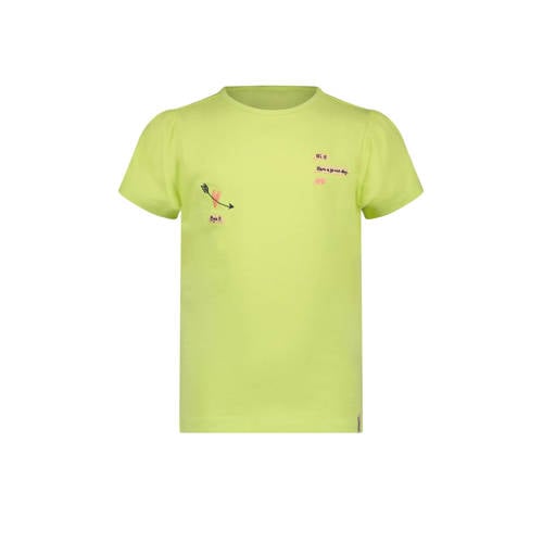 NONO T-shirt Kantal met printopdruk lime Geel Meisjes Stretchkatoen Ronde hals
