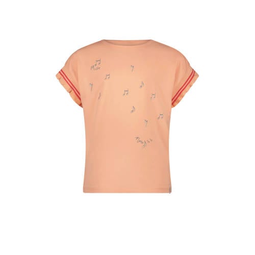 NONO T-shirt Kanai met printopdruk perzik Oranje Meisjes Stretchkatoen Ronde hals