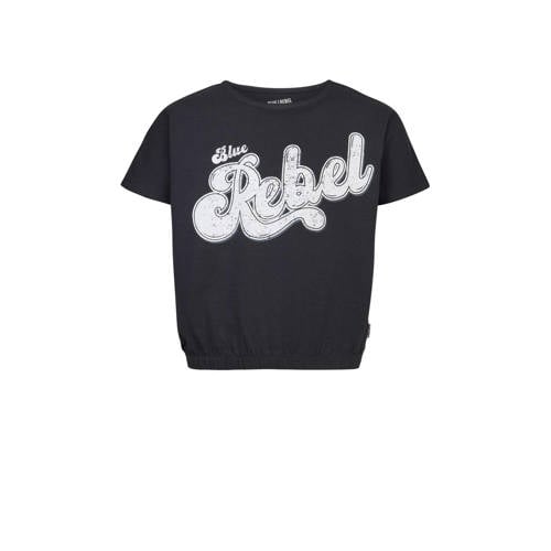 Blue Rebel T-shirt met logo zwart/wit Meisjes Stretchkatoen Ronde hals - 110/116