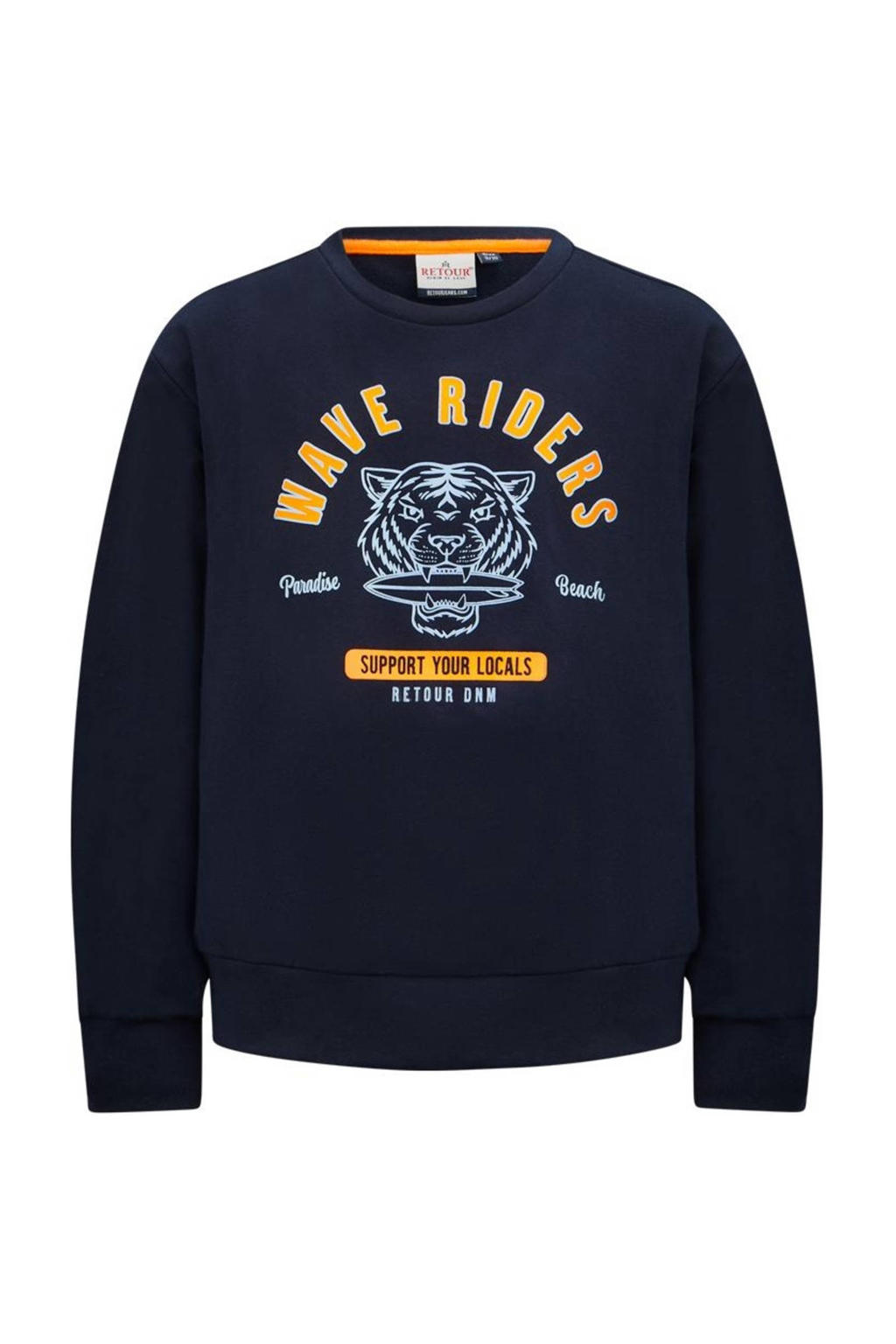 Retour Jeans sweater Rider met printopdruk donkerblauw | kleertjes.com