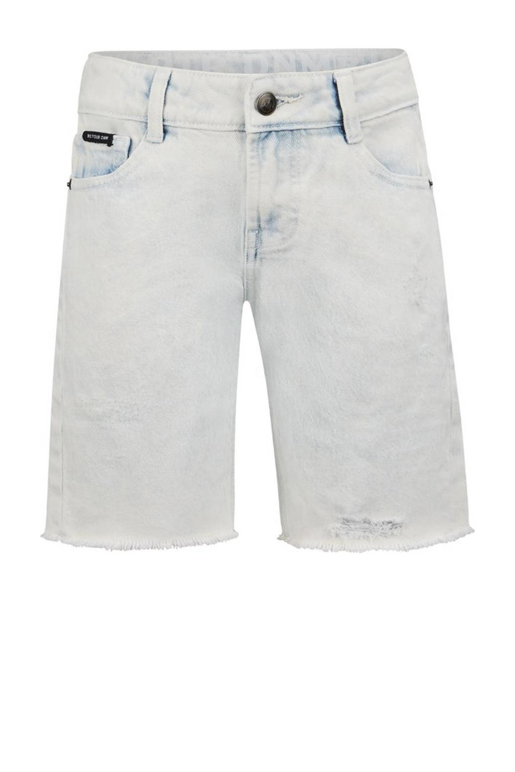Light blue denim jongens Retour Jeans short Quinn van denim met rits- en knoopsluiting en effen