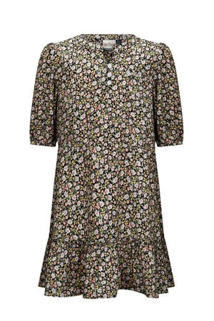 gebloemde A-lijn jurk Kylie zwart/multicolor