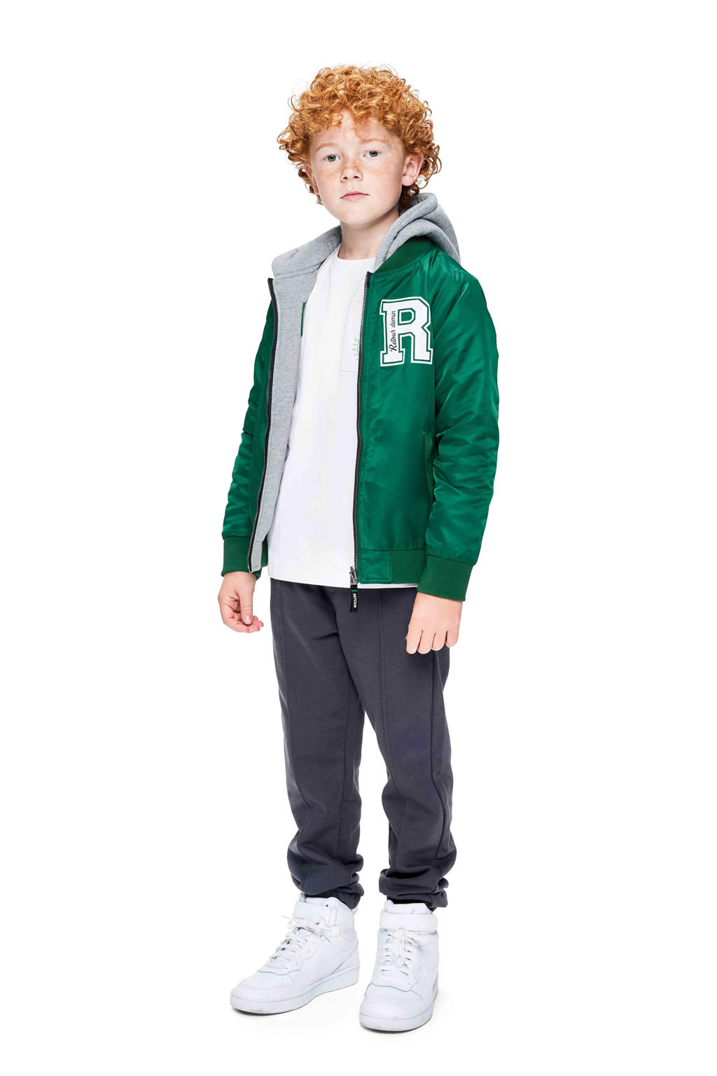 Groene jongens Retour Denim bomberjack zomer Ves van polyester met meerkleurige print, lange mouwen, capuchon en ritssluiting