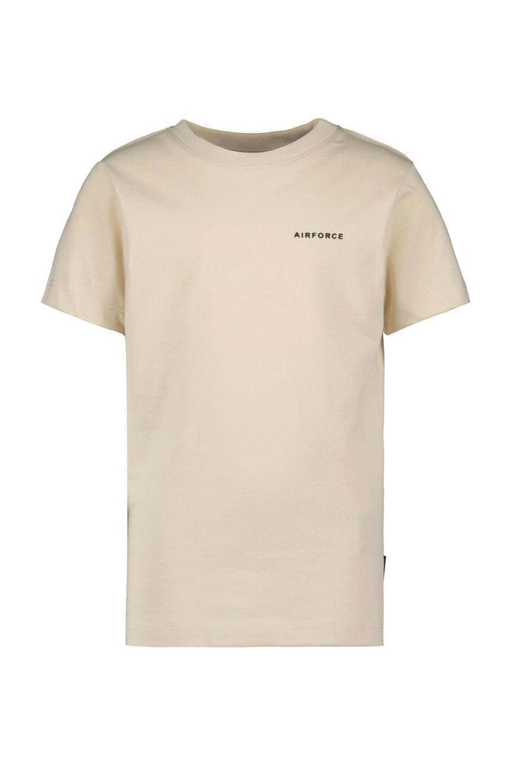 Beige jongens Airforce T-shirt van gerecycled polyester met korte mouwen en ronde hals