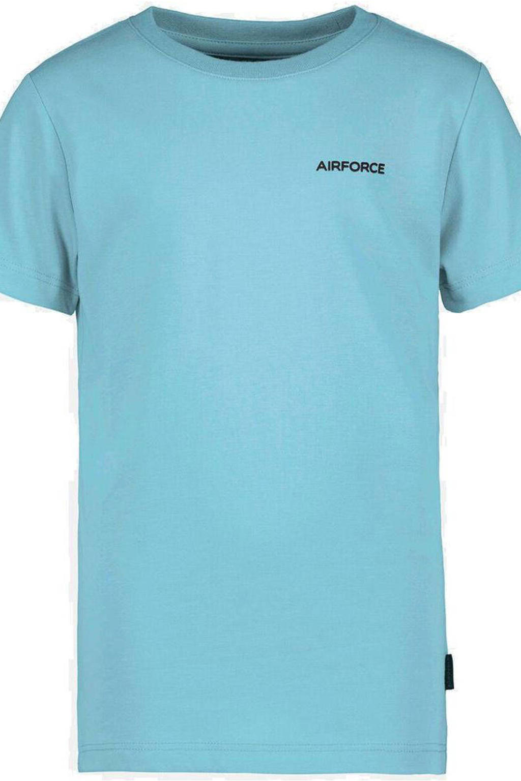 Blauwe jongens Airforce T-shirt van gerecycled polyester met korte mouwen en ronde hals