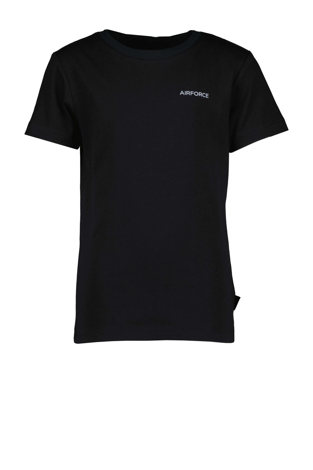 Zwarte jongens Airforce T-shirt van katoen met logo dessin, korte mouwen en ronde hals