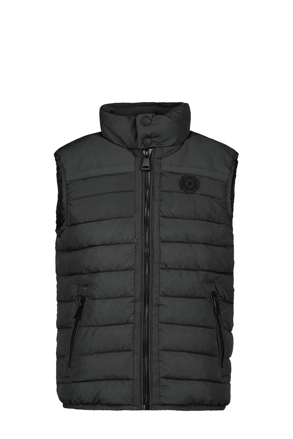 Grijze jongens Airforce bodywarmer van polyester met effen, opstaande kraag en ritssluiting