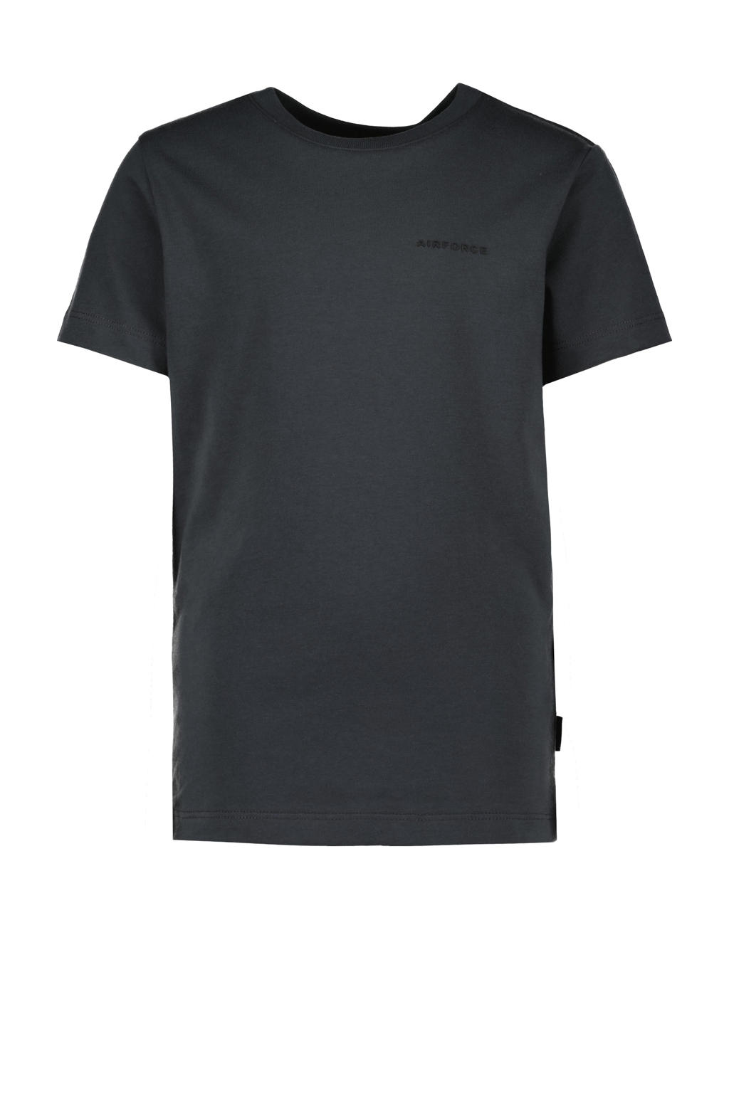 Grijze jongens Airforce T-shirt van katoen met effen, korte mouwen en ronde hals
