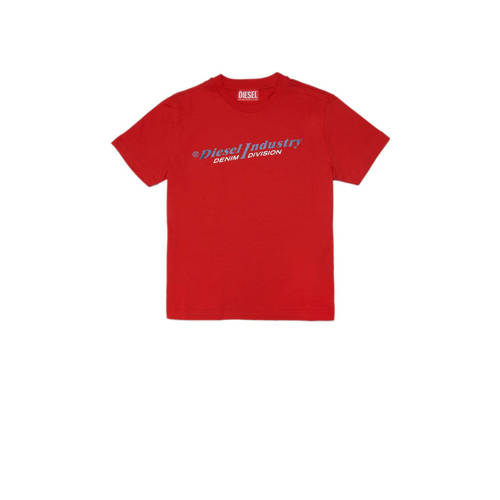 Diesel T-shirt met logo rood Jongens Katoen Ronde hals Logo