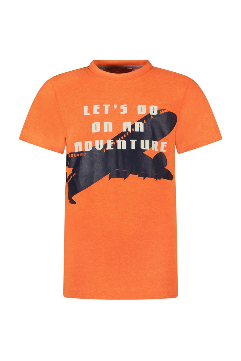 Oranje jongens TYGO & vito T-shirt van polyester met korte mouwen en ronde hals