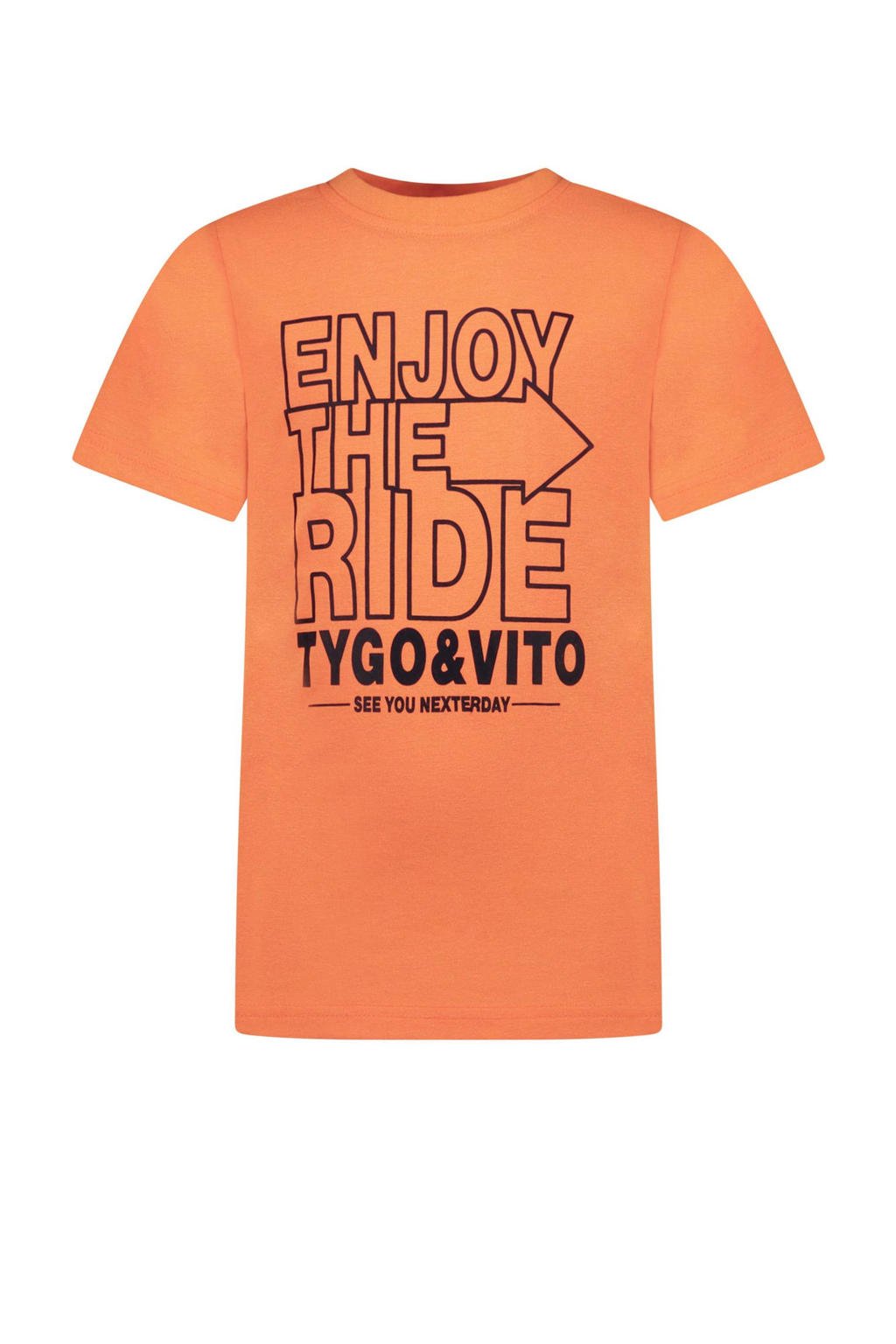 Oranje jongens TYGO & vito T-shirt van duurzaam stretchkatoen met korte mouwen en ronde hals