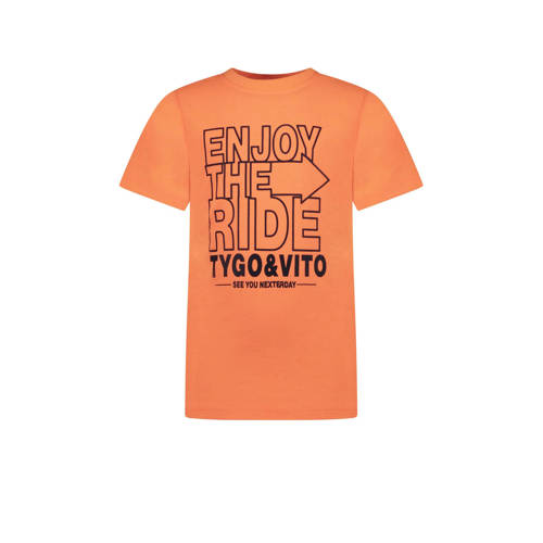 TYGO & vito T-shirt met printopdruk oranje Jongens Stretchkatoen Ronde hals