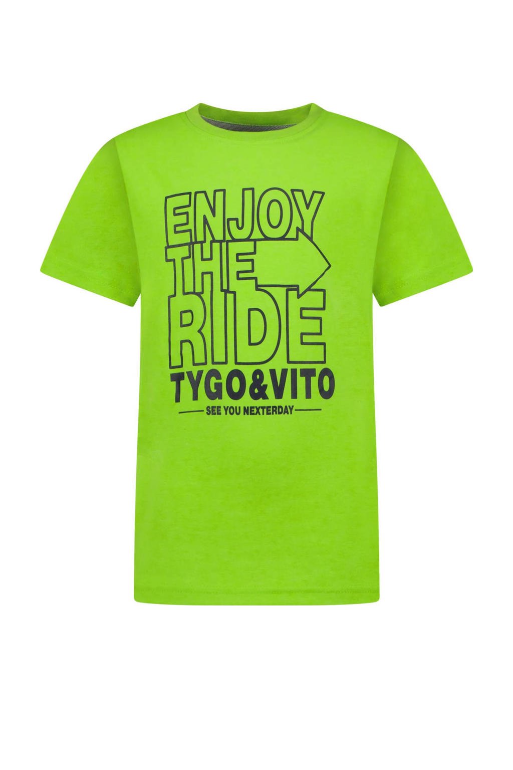 Groene jongens TYGO & vito T-shirt van duurzaam stretchkatoen met korte mouwen en ronde hals