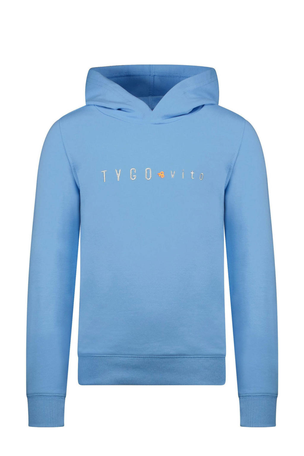 Blauwe jongens TYGO & vito hoodie van sweat materiaal met logo dessin, lange mouwen en capuchon