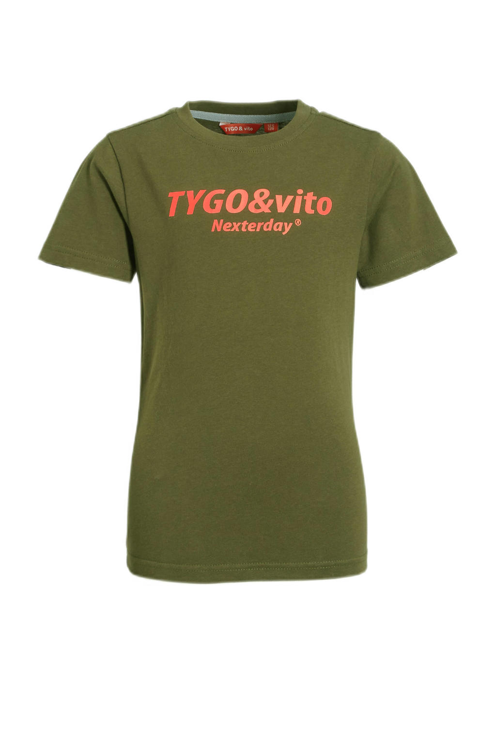 Groene jongens TYGO & vito T-shirt van duurzaam katoen met logo dessin, korte mouwen en ronde hals